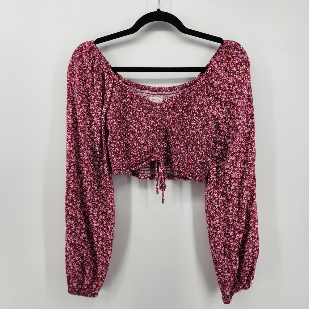 Aeropostale Floral‎ Print Smocked Long Sleeve Crop Top - Womens Size M
